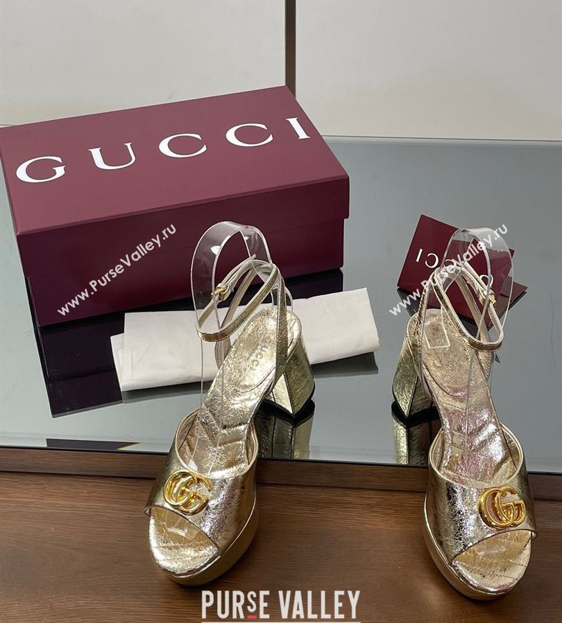 Gucci Leather Platform Sandals 8.5cm with Double G Gold 2025 832450 (SS-250711151)