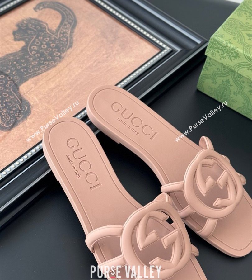 Gucci Interlocking G Flat Slides Sandal in Matte PVC Nude Pink 2025 780307 (GDX-250711120)