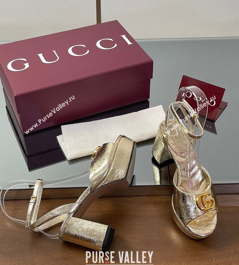 Gucci Leather Platform Sandals 8.5cm with Double G Gold 2025 832450 (SS-250711151)