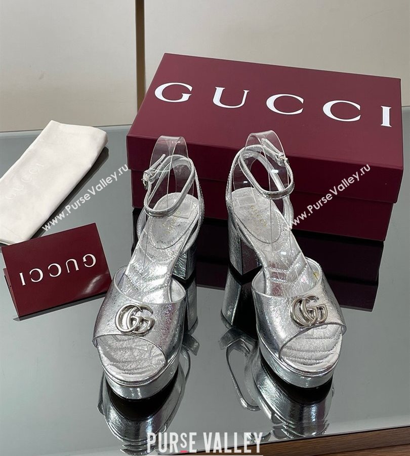 Gucci Leather Platform Sandals 8.5cm with Double G Silver 2025 832450 (SS-250711152)