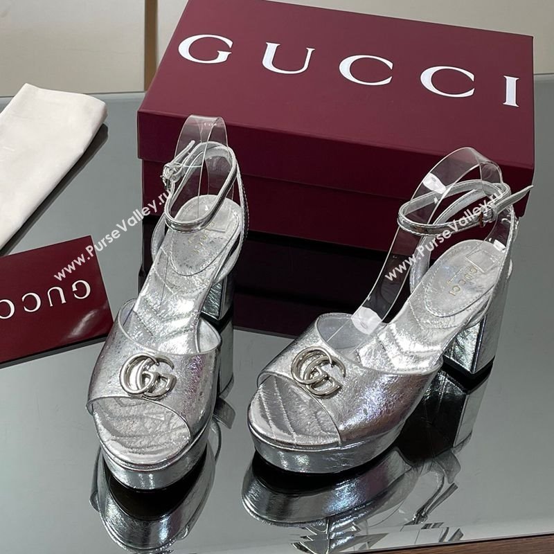 Gucci Leather Platform Sandals 8.5cm with Double G Silver 2025 832450 (SS-250711152)