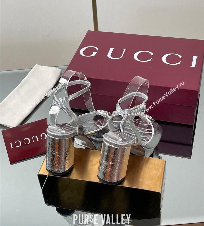 Gucci Leather Platform Sandals 8.5cm with Double G Silver 2025 832450 (SS-250711152)