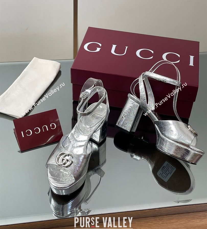 Gucci Leather Platform Sandals 8.5cm with Double G Silver 2025 832450 (SS-250711152)