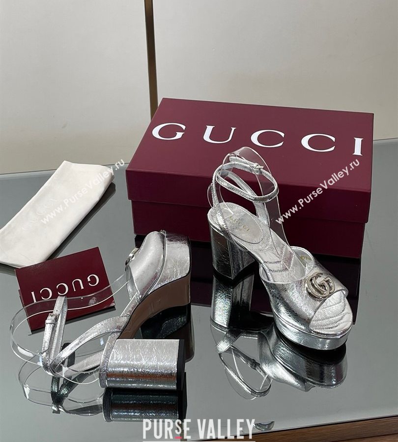 Gucci Leather Platform Sandals 8.5cm with Double G Silver 2025 832450 (SS-250711152)