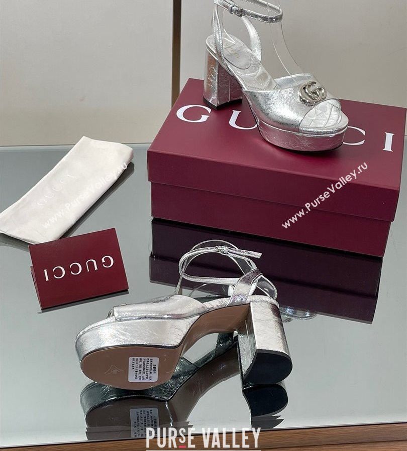 Gucci Leather Platform Sandals 8.5cm with Double G Silver 2025 832450 (SS-250711152)