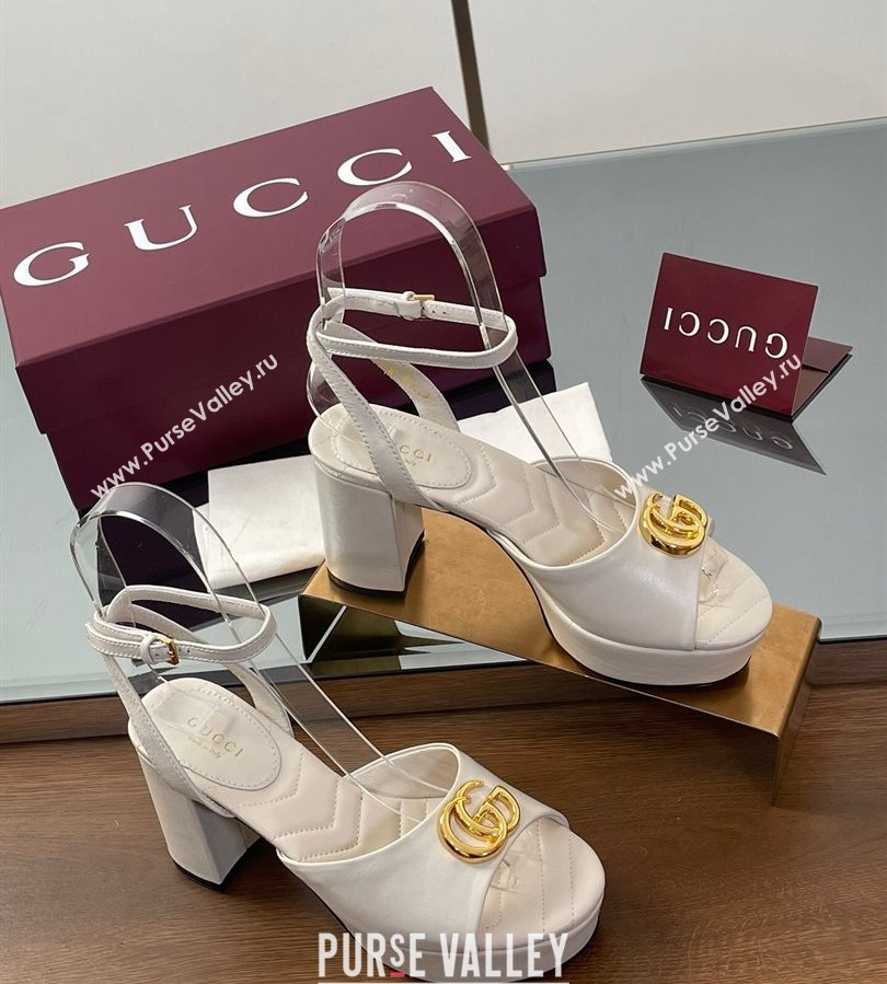 Gucci Leather Platform Sandals 8.5cm with Double G White 2025 832450 (SS-250711153)