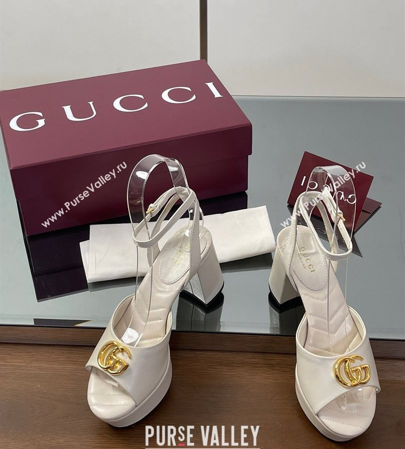 Gucci Leather Platform Sandals 8.5cm with Double G White 2025 832450 (SS-250711153)