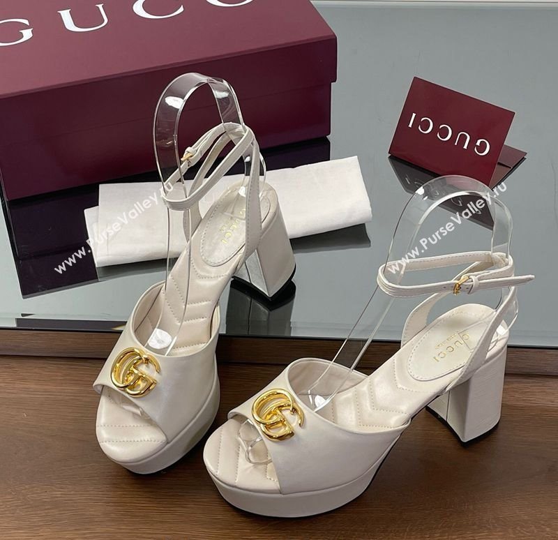 Gucci Leather Platform Sandals 8.5cm with Double G White 2025 832450 (SS-250711153)