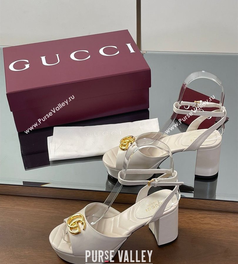 Gucci Leather Platform Sandals 8.5cm with Double G White 2025 832450 (SS-250711153)