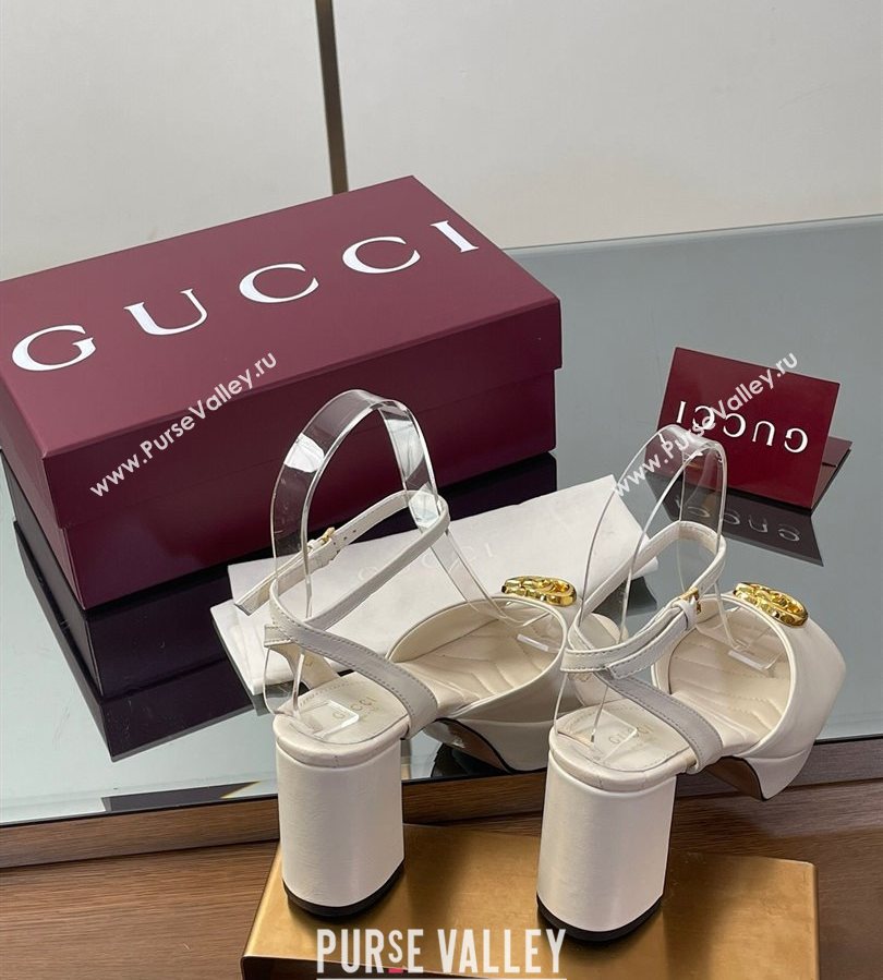 Gucci Leather Platform Sandals 8.5cm with Double G White 2025 832450 (SS-250711153)