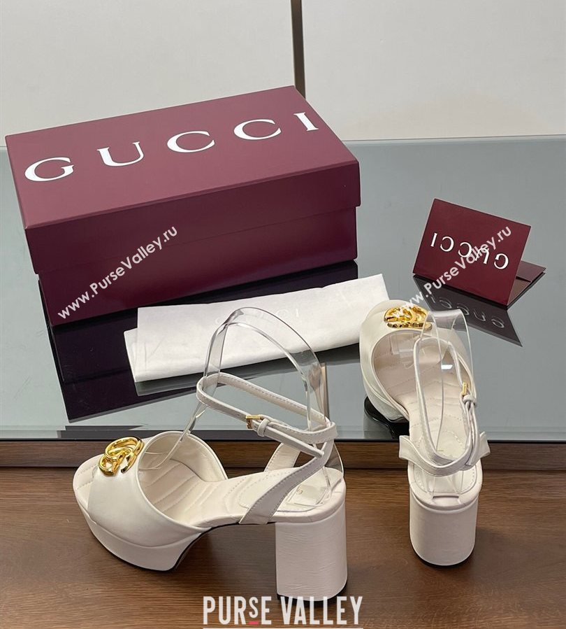 Gucci Leather Platform Sandals 8.5cm with Double G White 2025 832450 (SS-250711153)