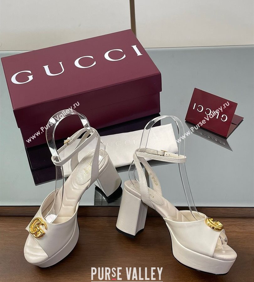 Gucci Leather Platform Sandals 8.5cm with Double G White 2025 832450 (SS-250711153)