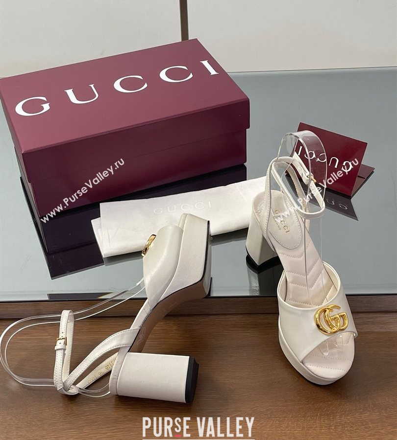 Gucci Leather Platform Sandals 8.5cm with Double G White 2025 832450 (SS-250711153)