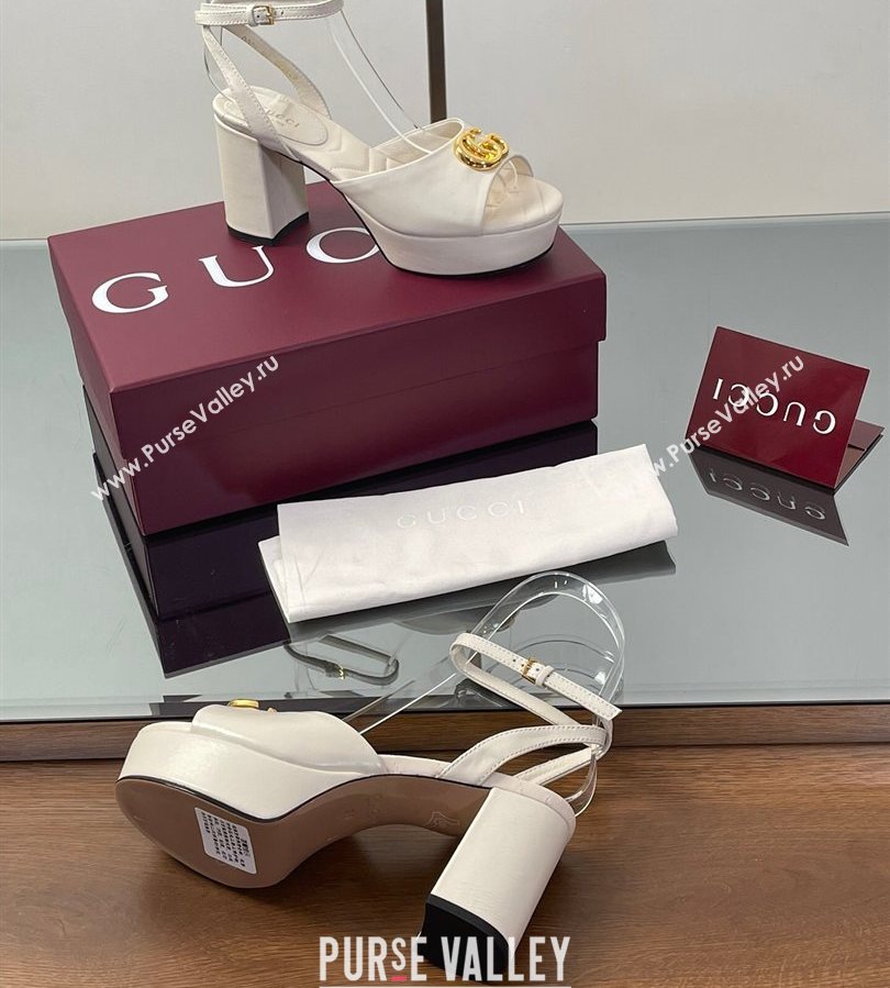 Gucci Leather Platform Sandals 8.5cm with Double G White 2025 832450 (SS-250711153)