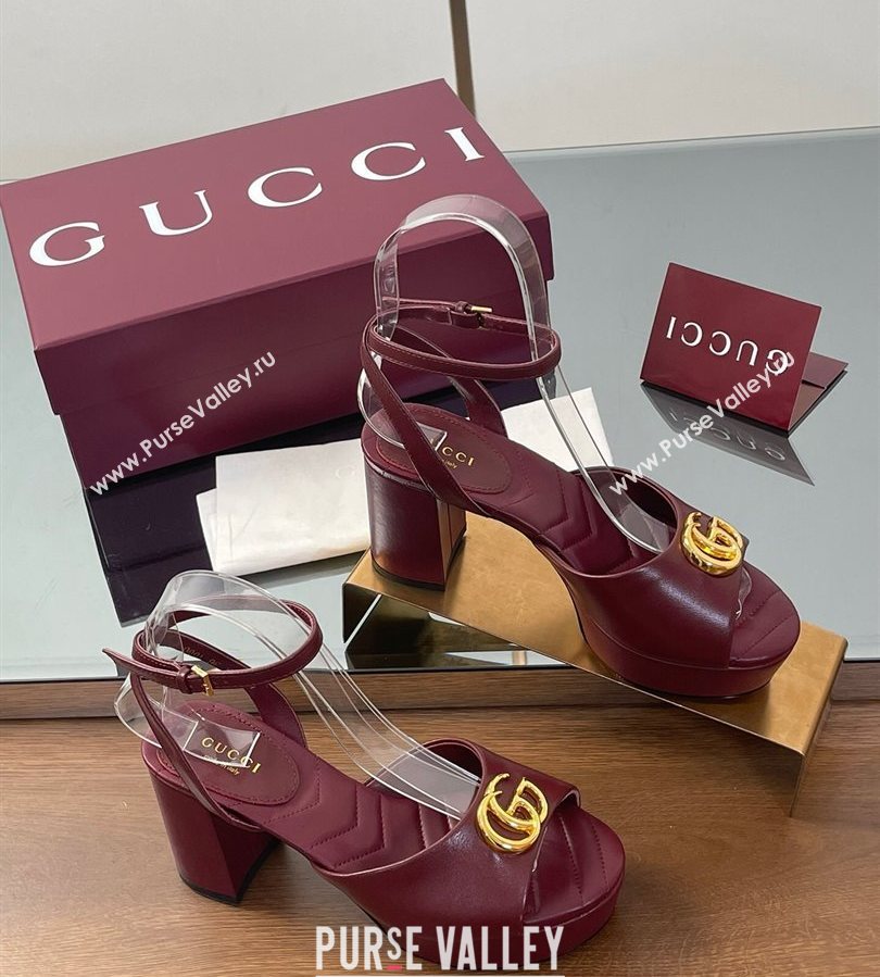 Gucci Leather Platform Sandals 8.5cm with Double G Burgundy 2025 832450 (SS-250711154)