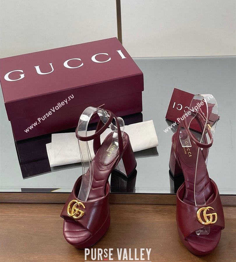 Gucci Leather Platform Sandals 8.5cm with Double G Burgundy 2025 832450 (SS-250711154)