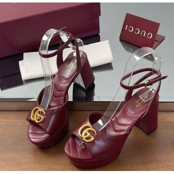 Gucci Leather Platform Sandals 8.5cm with Double G Burgundy 2025 832450 (SS-250711154)