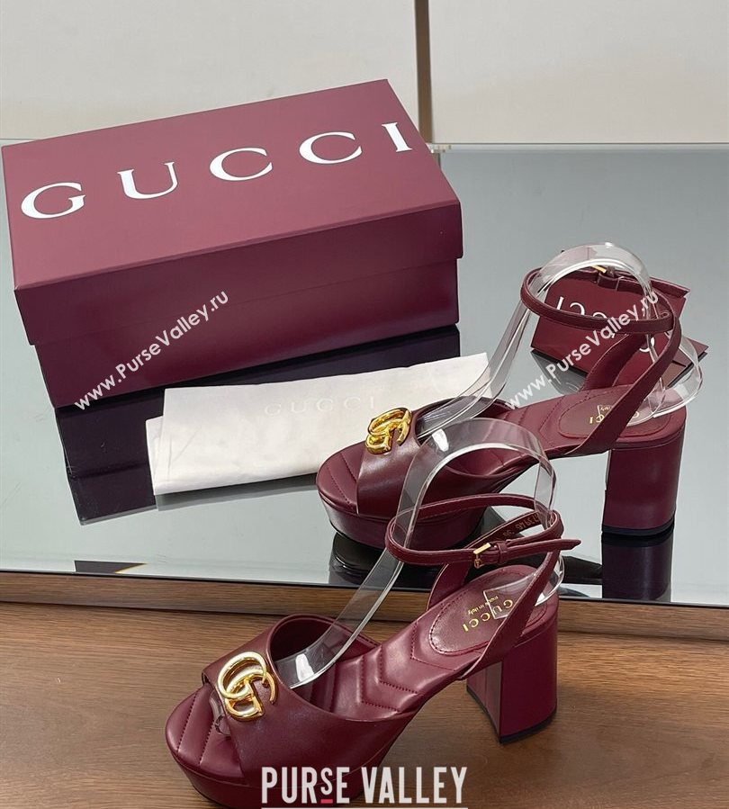 Gucci Leather Platform Sandals 8.5cm with Double G Burgundy 2025 832450 (SS-250711154)