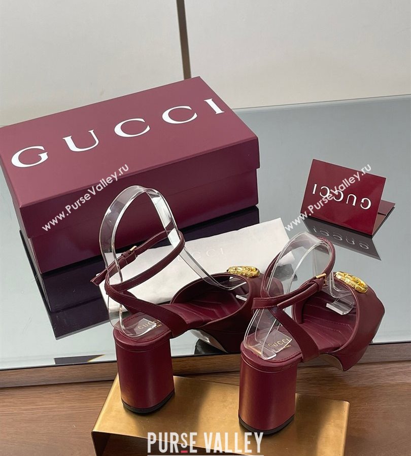 Gucci Leather Platform Sandals 8.5cm with Double G Burgundy 2025 832450 (SS-250711154)