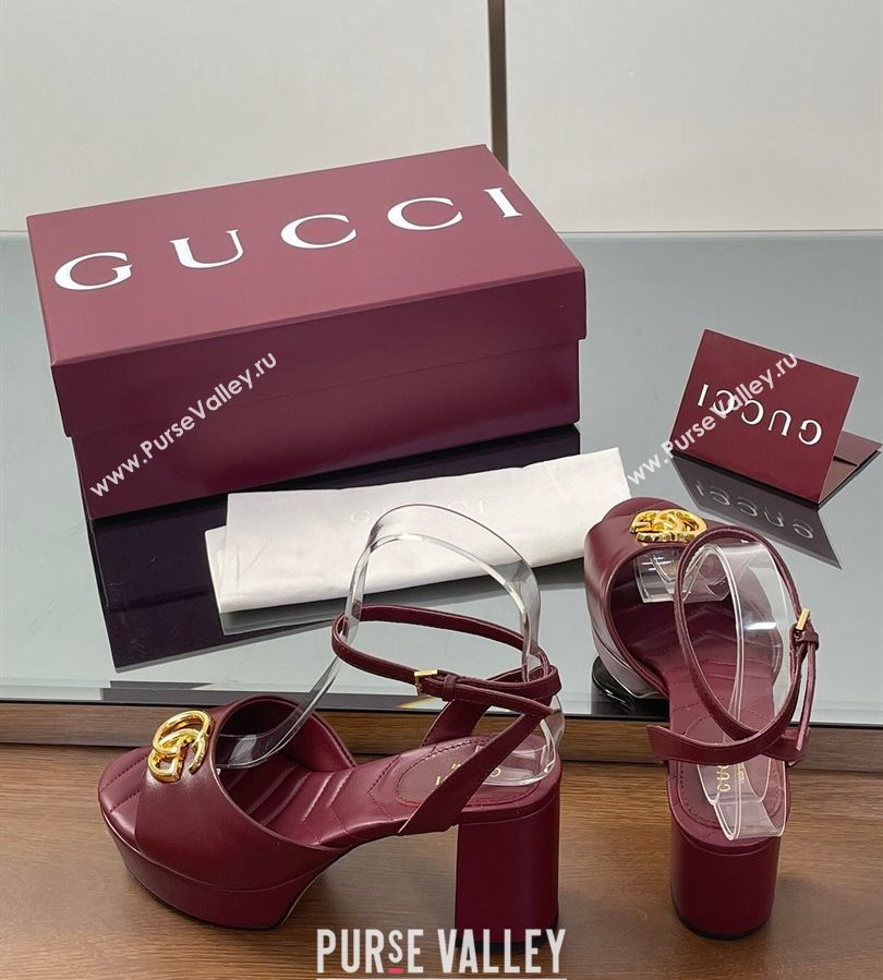 Gucci Leather Platform Sandals 8.5cm with Double G Burgundy 2025 832450 (SS-250711154)