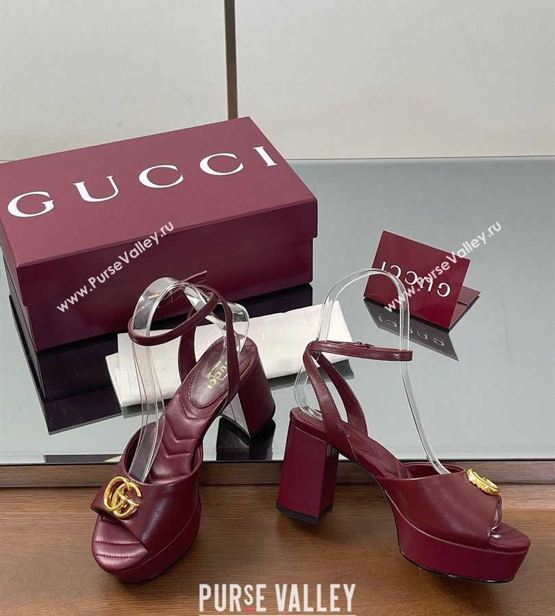 Gucci Leather Platform Sandals 8.5cm with Double G Burgundy 2025 832450 (SS-250711154)