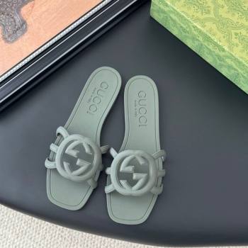 Gucci Interlocking G Flat Slides Sandal in Matte PVC Grey 2025 780307 (GDX-250711121)