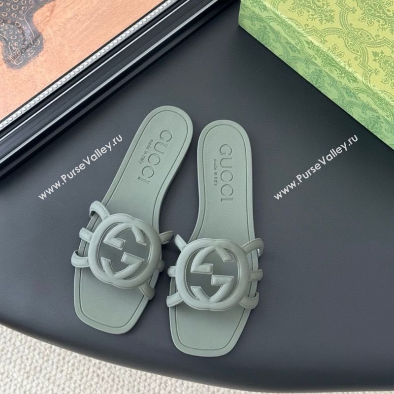 Gucci Interlocking G Flat Slides Sandal in Matte PVC Grey 2025 780307 (GDX-250711121)