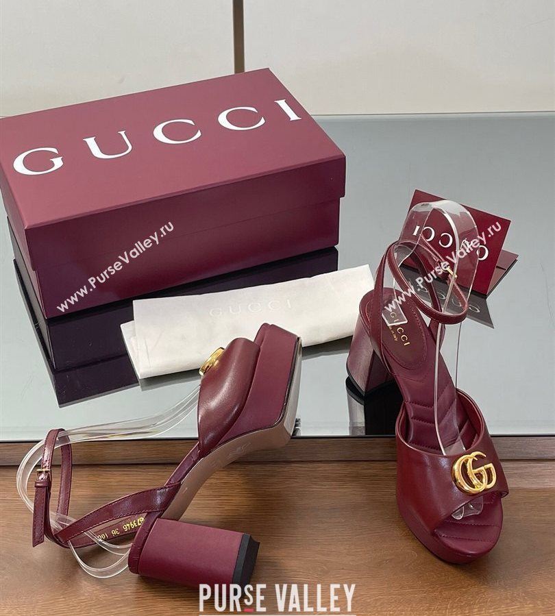 Gucci Leather Platform Sandals 8.5cm with Double G Burgundy 2025 832450 (SS-250711154)