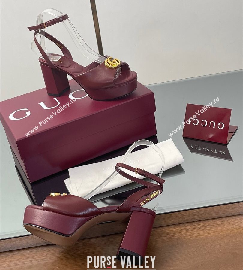 Gucci Leather Platform Sandals 8.5cm with Double G Burgundy 2025 832450 (SS-250711154)