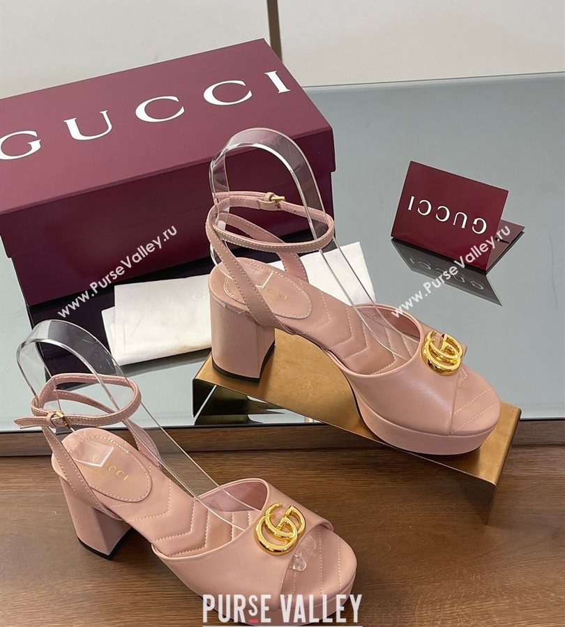 Gucci Leather Platform Sandals 8.5cm with Double G Pale Pink 2025 832450 (SS-250711155)