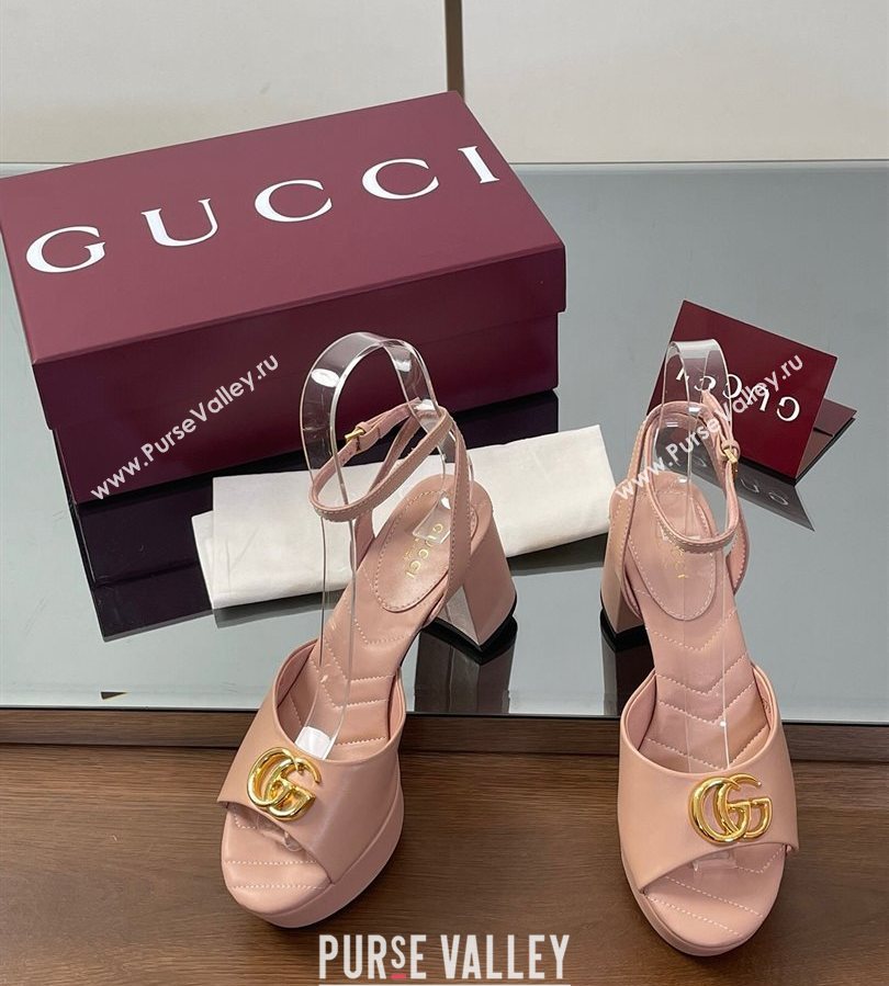 Gucci Leather Platform Sandals 8.5cm with Double G Pale Pink 2025 832450 (SS-250711155)