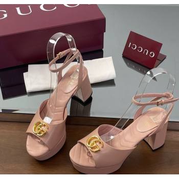 Gucci Leather Platform Sandals 8.5cm with Double G Pale Pink 2025 832450 (SS-250711155)