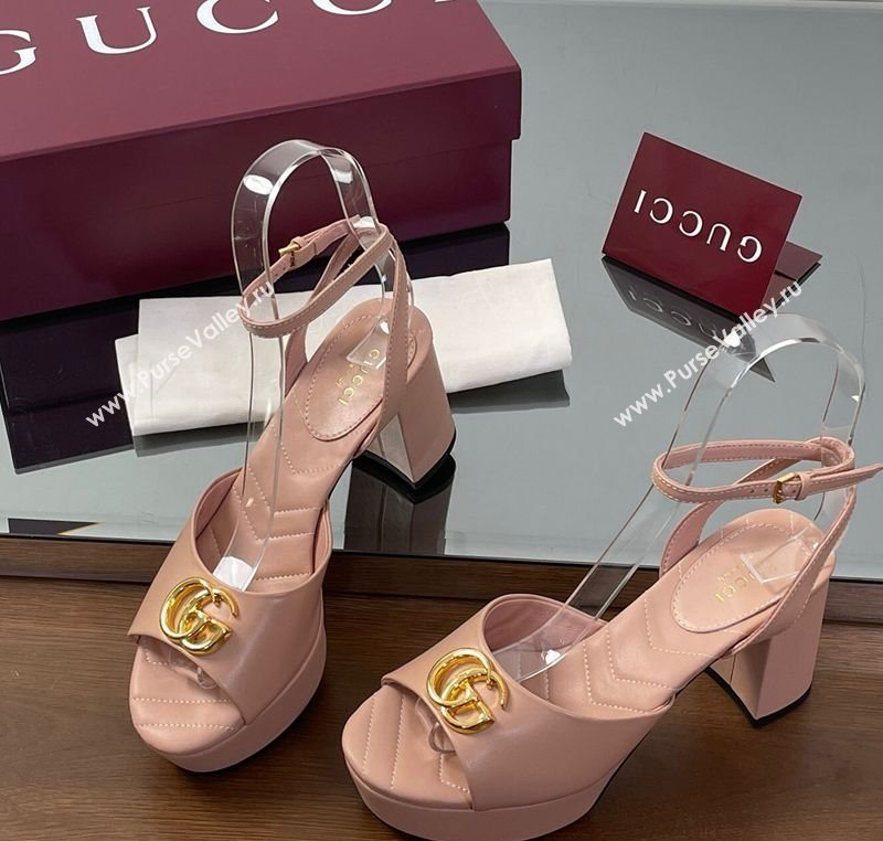 Gucci Leather Platform Sandals 8.5cm with Double G Pale Pink 2025 832450 (SS-250711155)