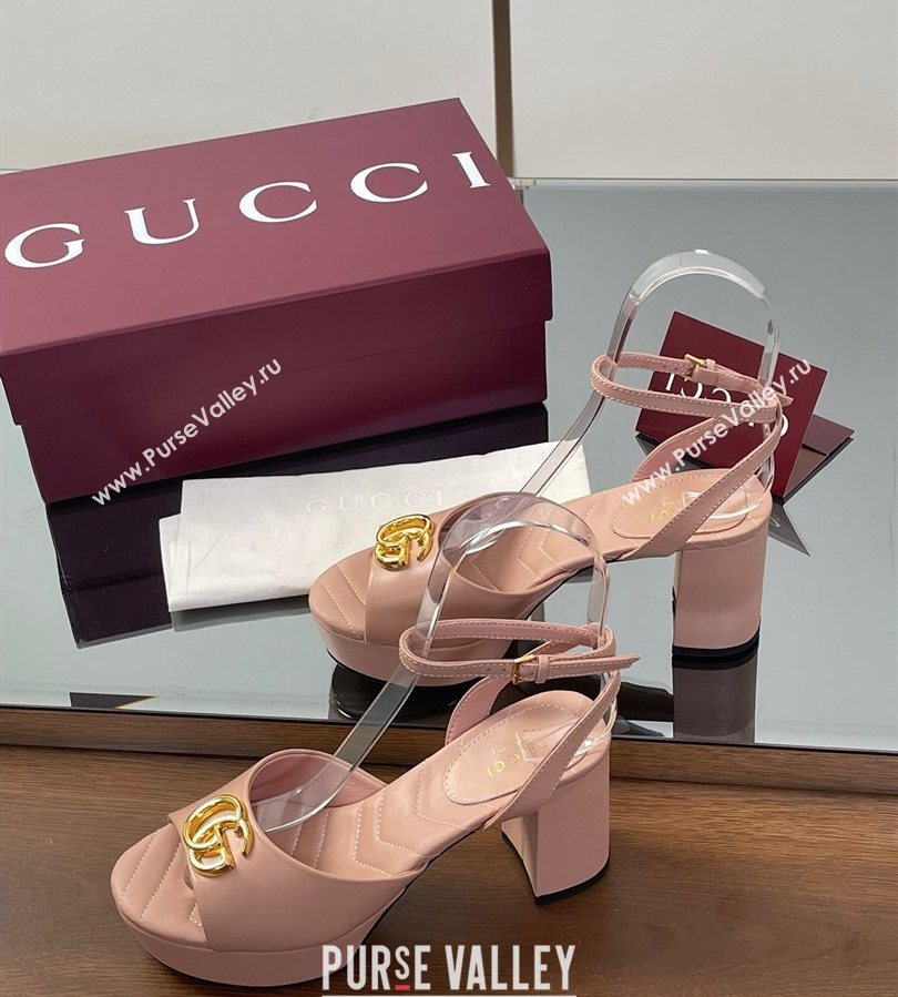Gucci Leather Platform Sandals 8.5cm with Double G Pale Pink 2025 832450 (SS-250711155)