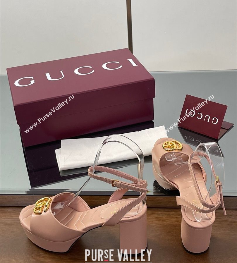 Gucci Leather Platform Sandals 8.5cm with Double G Pale Pink 2025 832450 (SS-250711155)