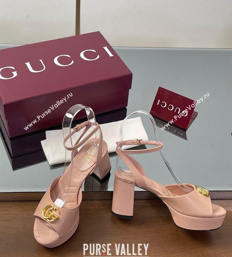 Gucci Leather Platform Sandals 8.5cm with Double G Pale Pink 2025 832450 (SS-250711155)