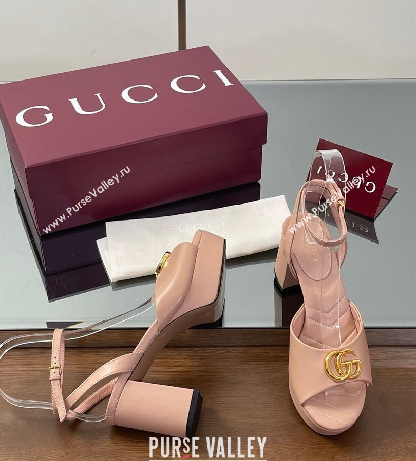 Gucci Leather Platform Sandals 8.5cm with Double G Pale Pink 2025 832450 (SS-250711155)