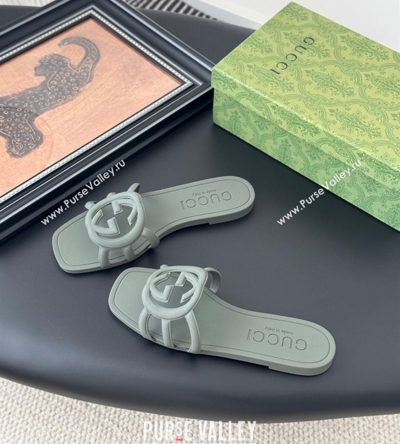 Gucci Interlocking G Flat Slides Sandal in Matte PVC Grey 2025 780307 (GDX-250711121)