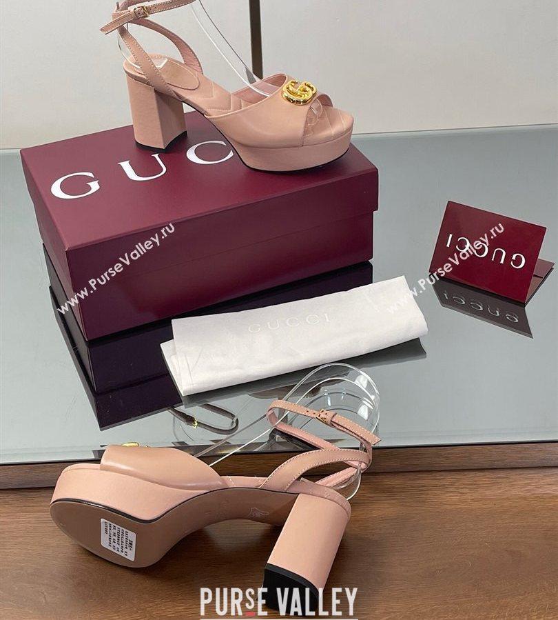 Gucci Leather Platform Sandals 8.5cm with Double G Pale Pink 2025 832450 (SS-250711155)
