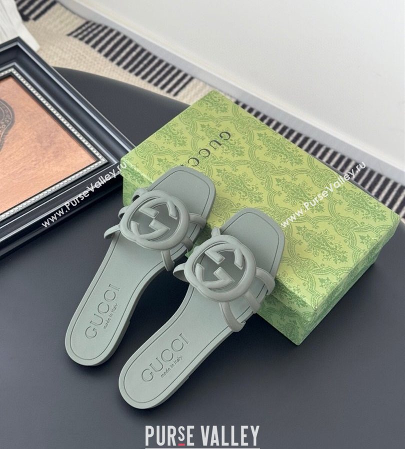 Gucci Interlocking G Flat Slides Sandal in Matte PVC Grey 2025 780307 (GDX-250711121)
