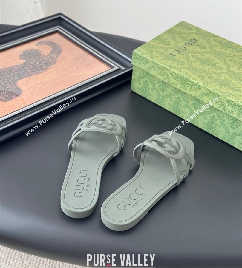 Gucci Interlocking G Flat Slides Sandal in Matte PVC Grey 2025 780307 (GDX-250711121)