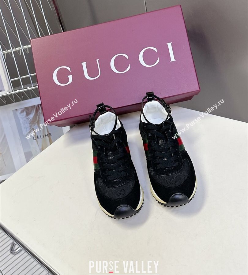 Gucci Womens Re-Motion Sneakers with Ankle Strap in GG Canvas and Suede Black 2025 832918 (HQG-250712008)