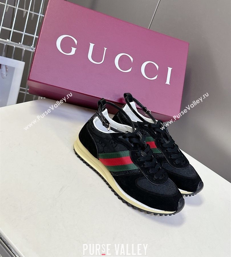 Gucci Womens Re-Motion Sneakers with Ankle Strap in GG Canvas and Suede Black 2025 832918 (HQG-250712008)