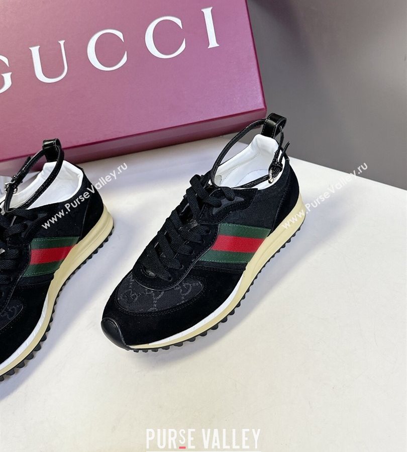 Gucci Womens Re-Motion Sneakers with Ankle Strap in GG Canvas and Suede Black 2025 832918 (HQG-250712008)