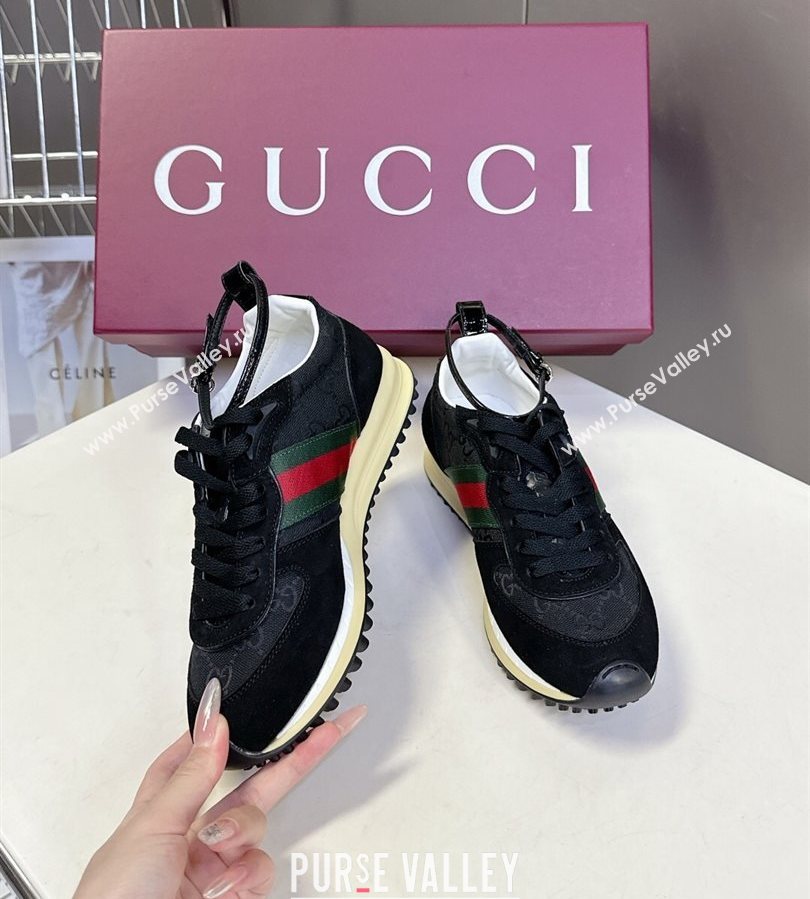 Gucci Womens Re-Motion Sneakers with Ankle Strap in GG Canvas and Suede Black 2025 832918 (HQG-250712008)