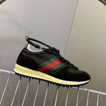 Gucci Womens Re-Motion Sneakers with Ankle Strap in GG Canvas and Suede Black 2025 832918 (HQG-250712008)