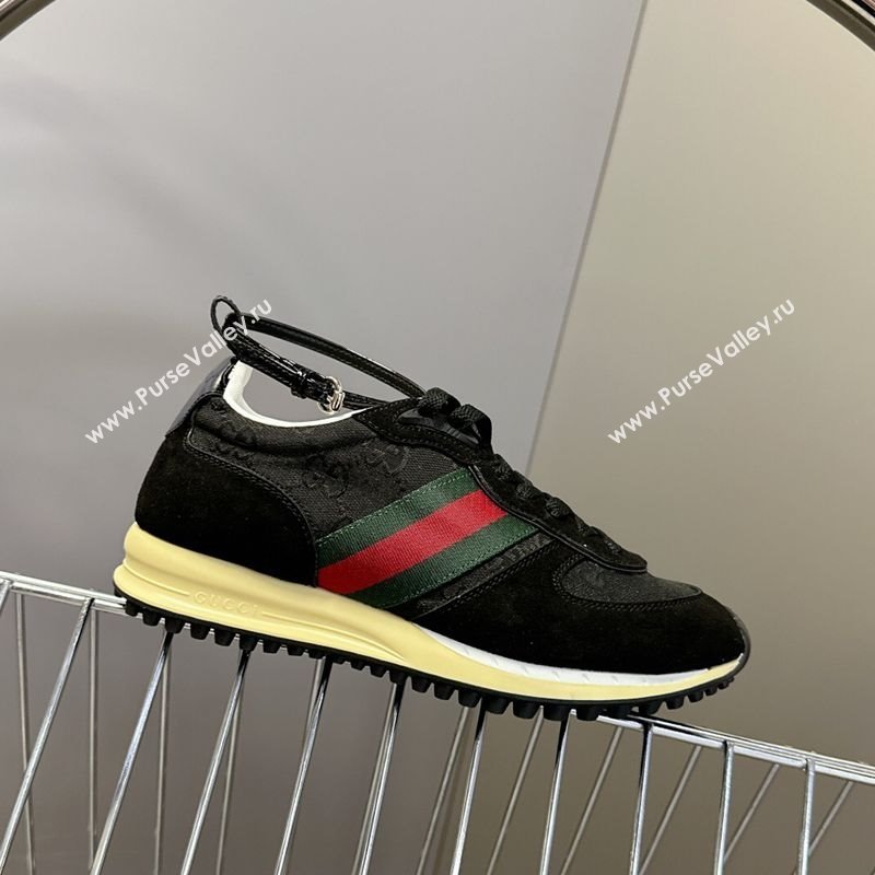 Gucci Womens Re-Motion Sneakers with Ankle Strap in GG Canvas and Suede Black 2025 832918 (HQG-250712008)