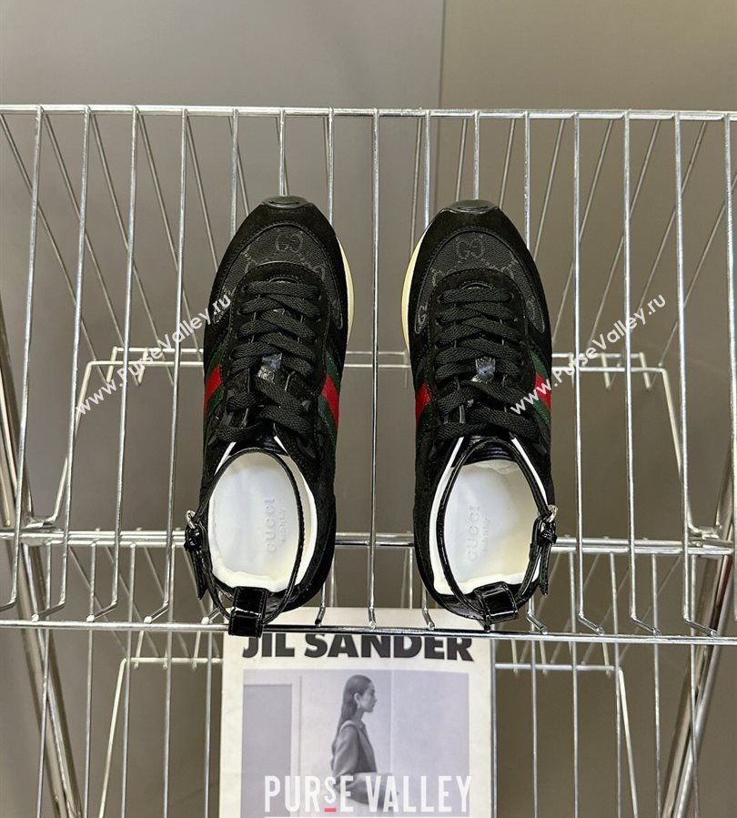 Gucci Womens Re-Motion Sneakers with Ankle Strap in GG Canvas and Suede Black 2025 832918 (HQG-250712008)