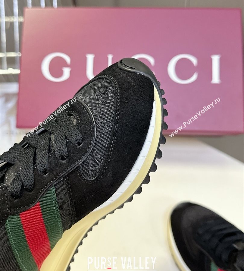 Gucci Womens Re-Motion Sneakers with Ankle Strap in GG Canvas and Suede Black 2025 832918 (HQG-250712008)