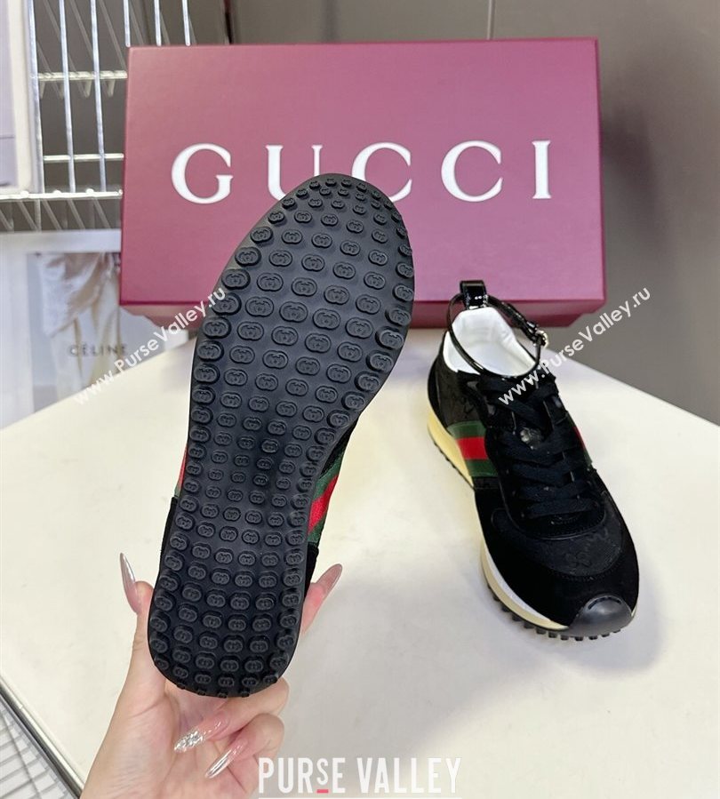 Gucci Womens Re-Motion Sneakers with Ankle Strap in GG Canvas and Suede Black 2025 832918 (HQG-250712008)